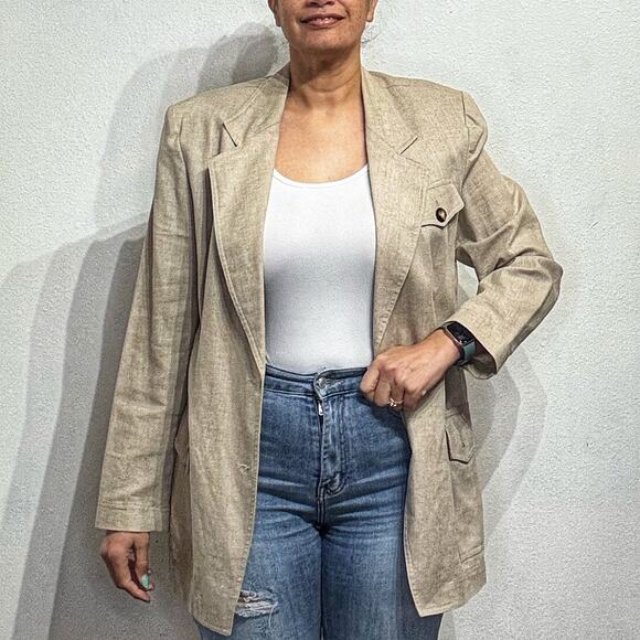 Russ Classic Tan 2 Button Linen Blend Blazer Sz 12 - Picture 1 of 12